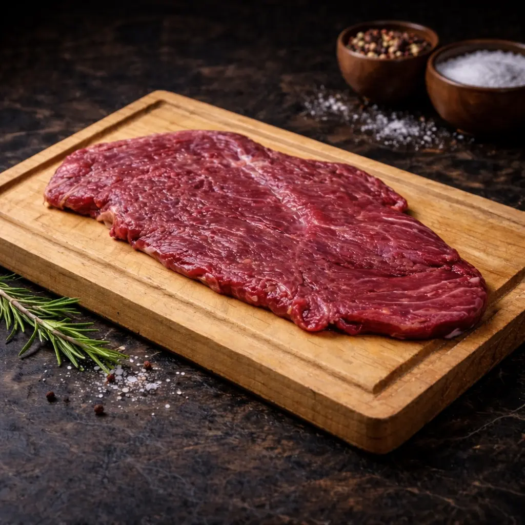 Arrachera de carne de avestruz marinada, ideal para parrilla, tacos y fajitas