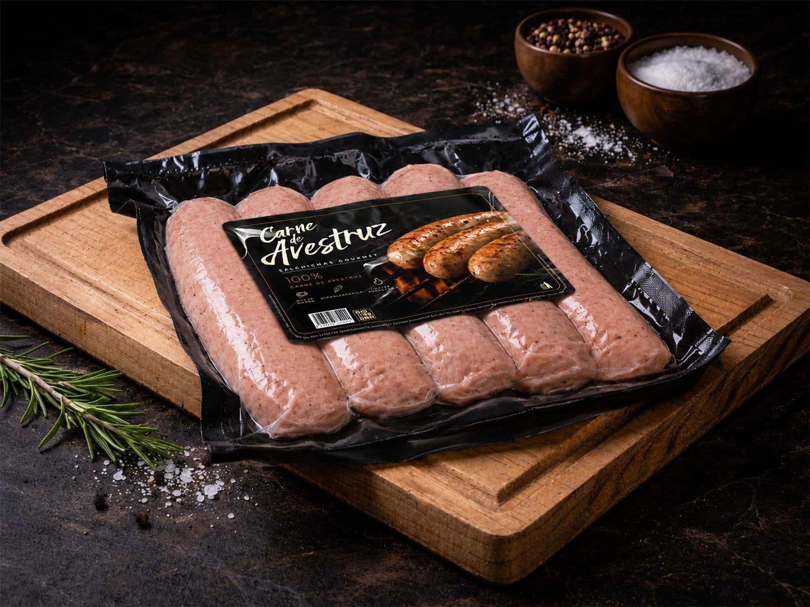 Salchichas gourmet de carne de avestruz tipo Frankfurt, ideales para parrilla y hot dogs